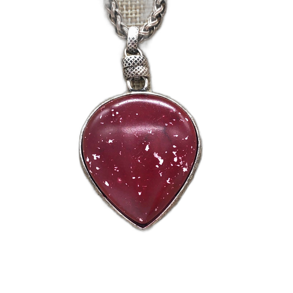 Vintage Made in Japan Silver Chain Necklace w/ Deep Red Stone Teardrop Pendant